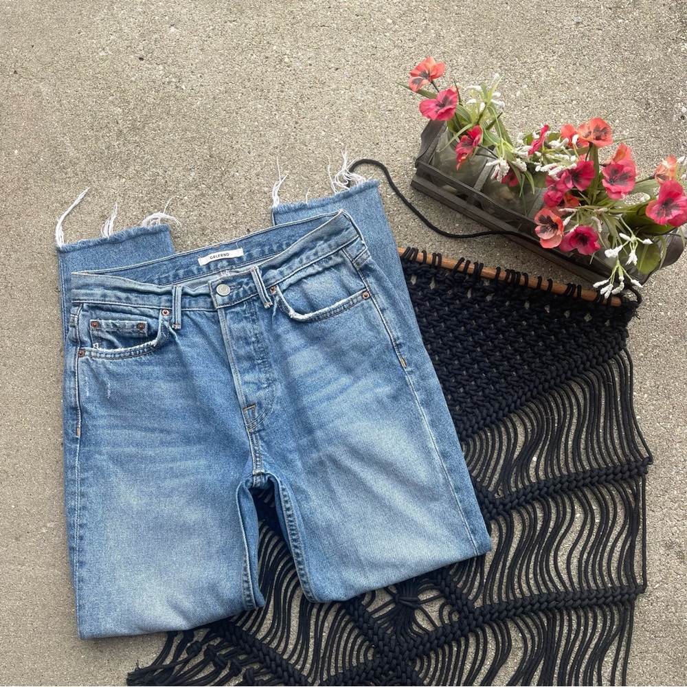 GRLFRND High Rise Frayed Hem Cropped Jeans Size 26